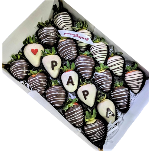 20pcs Black & White Indulgence with White Wording Base Chocolate Strawberries Gift Box (Custom Wording)